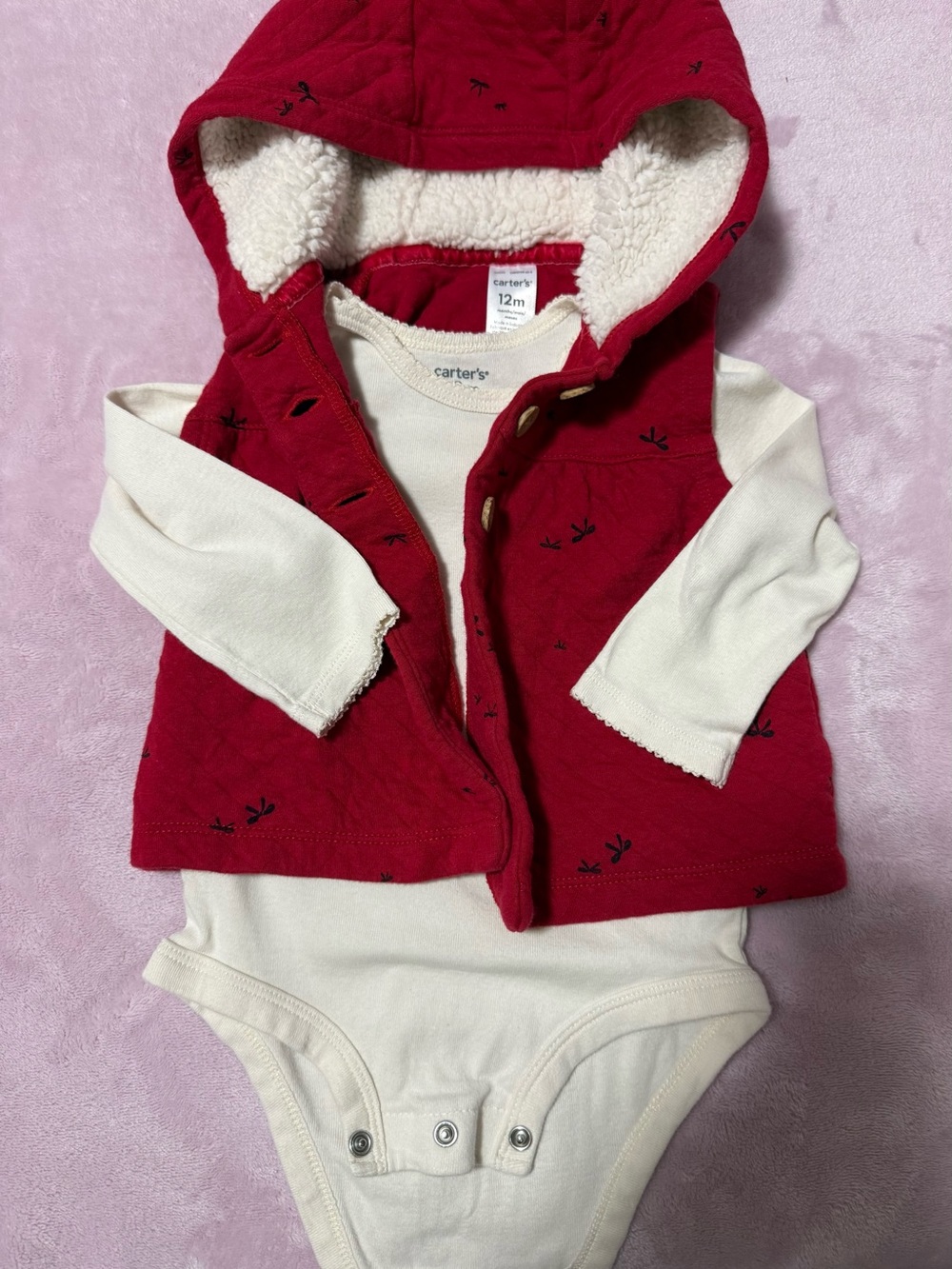 Carter's Red Hooded Vest with Cream Long-Sleeve Bodysuit